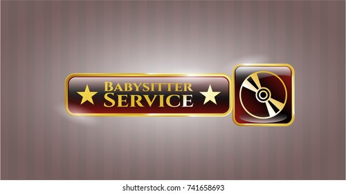  Gold badge with CD or DVD disc icon and Babysitter Service text inside