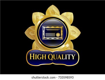  Gold badge with certificate icon and High Quality text inside