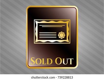  Gold badge with certificate icon and Sold Out text inside