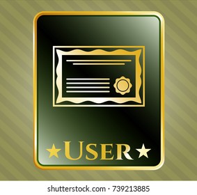  Gold badge with certificate icon and User text inside