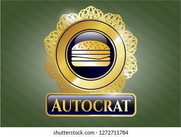  Gold badge with cheeseburger icon and Autocrat text inside