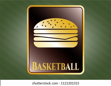  Gold badge with cheeseburger icon and Basketball text inside