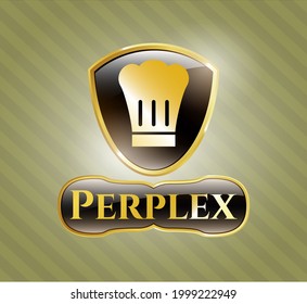 Tarjeta de oro con icono de sombrero de chef y texto Perplex dentro