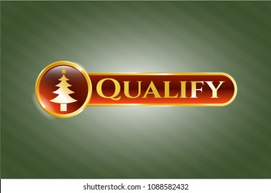  Gold badge with christmas tree icon and Qualify text inside