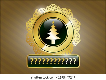  Gold badge with christmas tree icon and Question Mark text inside