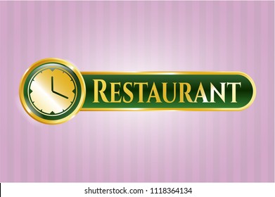  Gold badge with clock, time icon and Restaurant text inside