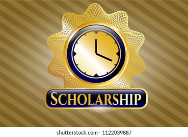  Gold badge with clock, time icon and Scholarship text inside