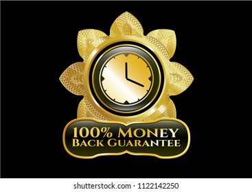  Gold badge with clock, time icon and 100% Money Back Guarantee text inside