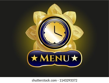  Gold badge with clock, time icon and Menu text inside