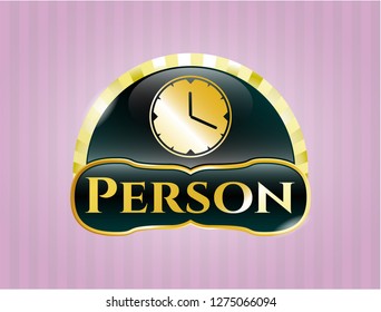  Gold badge with clock, time icon and Person text inside