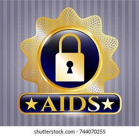  Gold badge with closed lock icon and AIDS text inside