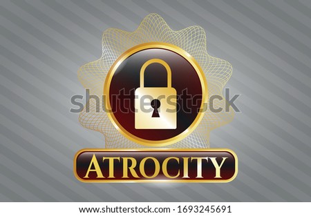  Gold badge with closed lock icon and Atrocity text inside