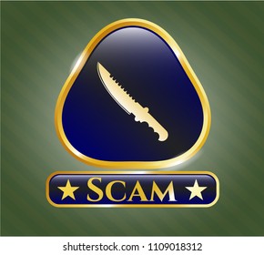  Gold badge with combat knife icon and Scam text inside