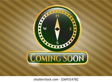  Gold badge with compass icon and Coming Soon text inside