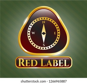  Gold badge with compass icon and Red Label text inside