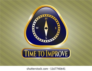  Gold badge with compass icon and Time to Improve text inside