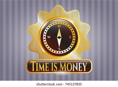  Gold badge with compass icon and Time is Money text inside