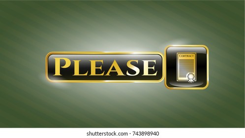  Gold badge with contract icon and Please text inside