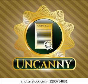  Gold badge with contract icon and Uncanny text inside