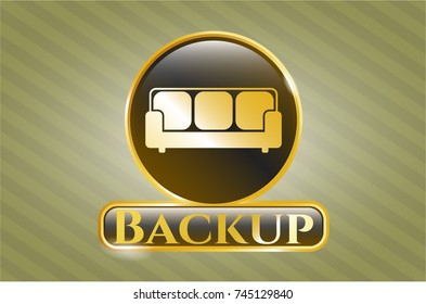  Gold badge with couch icon and Backup text inside