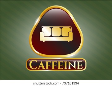  Gold badge with couch icon and Caffeine text inside