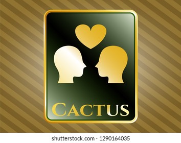  Gold badge with couple in love icon and Cactus text inside