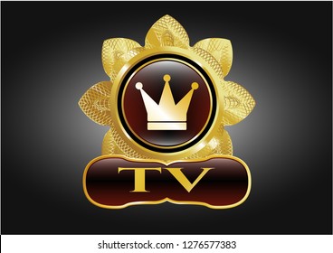  Gold badge with crown icon and TV text inside