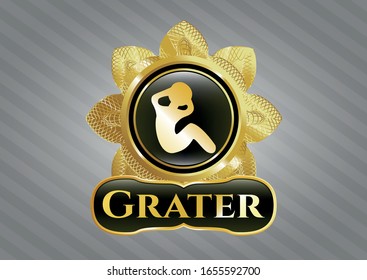  Gold badge with crunch icon and Grater text inside