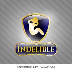 Gold badge with crunch icon and Indelible text inside