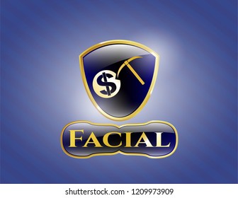  Gold badge with cryptocurrency mining icon and Facial text inside