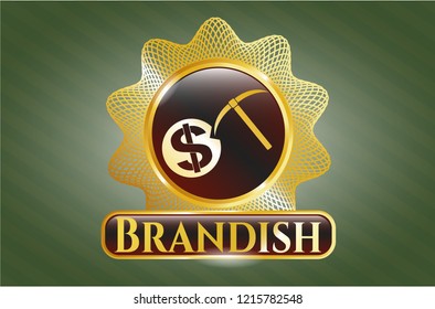  Gold badge with cryptocurrency mining icon and Brandish text inside
