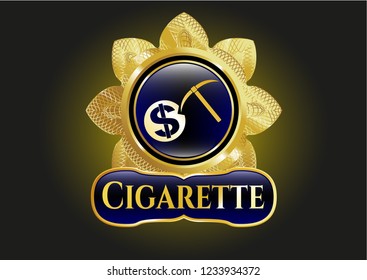  Gold badge with cryptocurrency mining icon and Cigarette text inside