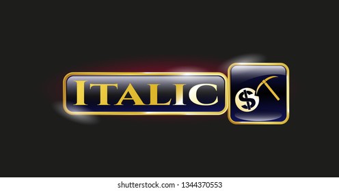  Gold badge with cryptocurrency mining icon and Italic text inside