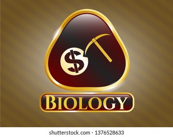  Gold badge with cryptocurrency mining icon and Biology text inside