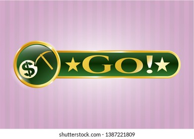  Gold badge with cryptocurrency mining icon and Go! text inside
