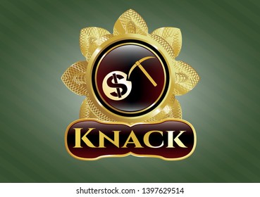  Gold badge with cryptocurrency mining icon and Knack text inside