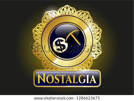  Gold badge with cryptocurrency mining icon and Nostalgia text inside