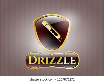  Gold badge with cutter icon and Drizzle text inside