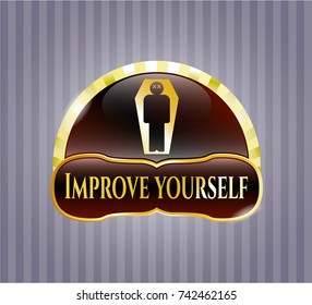  Gold badge with dead man in his coffin icon and Improve yourself text inside