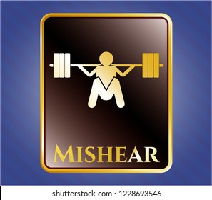 Gold badge with deep squat icon and Mishear text inside