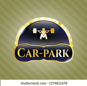  Gold badge with deep squat icon and Car-park text inside