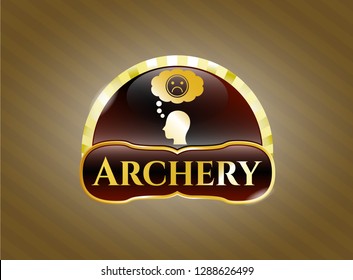  Gold badge with depression icon and Archery text inside