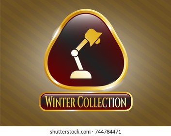  Gold badge with desk lamp icon and Winter Collection text inside