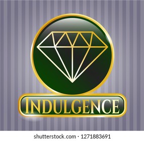  Gold badge with diamond icon and Indulgence text inside