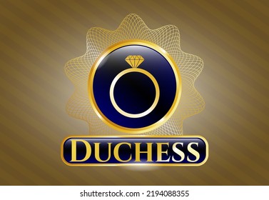 Tarjeta de oro con icono del anillo de diamantes y texto de la Duquesa dentro