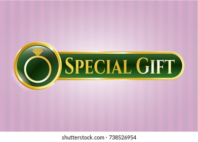  Gold badge with diamond ring icon and Special Gift text inside