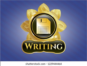  Gold badge with diskette icon and Writing text inside