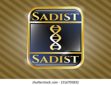  Gold badge with dna icon and Sadist text inside