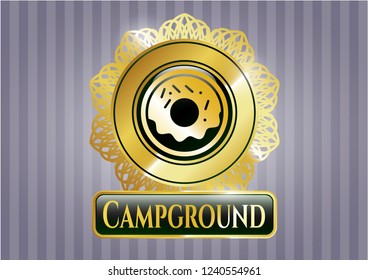  Gold badge with donut icon and Campground text inside