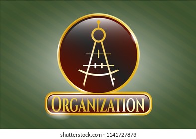  Gold badge with drawing compass icon and Organization text inside